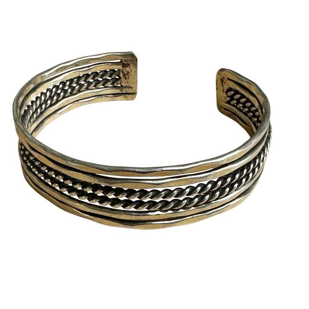 Silver tone  Mixed Texture open Cuff Bracelet